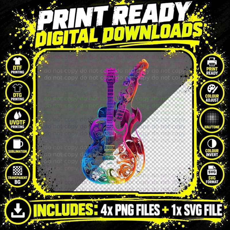 Electric Guitar Colors Colorful Musician Guitar Gift for Png SVG Digital Bundle