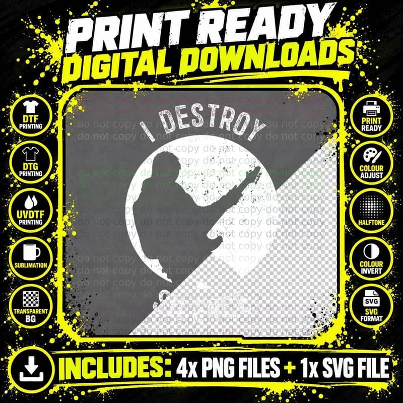 Electric Guitar I Destroy Silence Guitarist Metal Rock Png SVG Digital Bundle