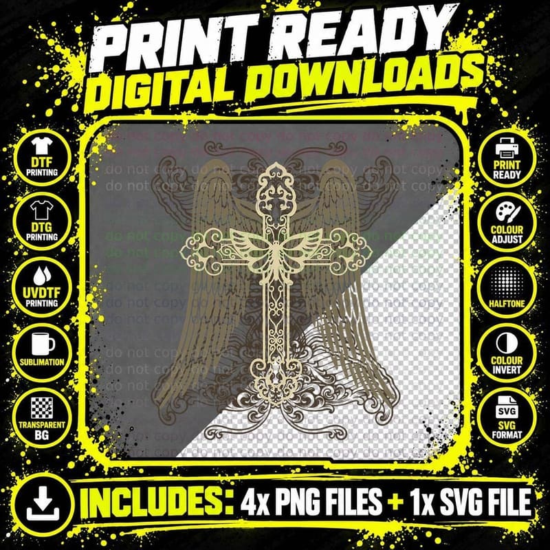 Fairy Grunge, Fairycore Aesthetic Winged Cross Alt Png SVG Digital Bundle