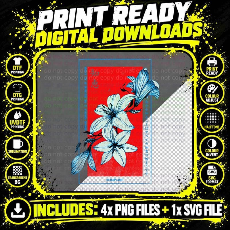 Floral Japanese Soft Grunge Aesthetic in Vaporwave Png SVG Digital Bundle