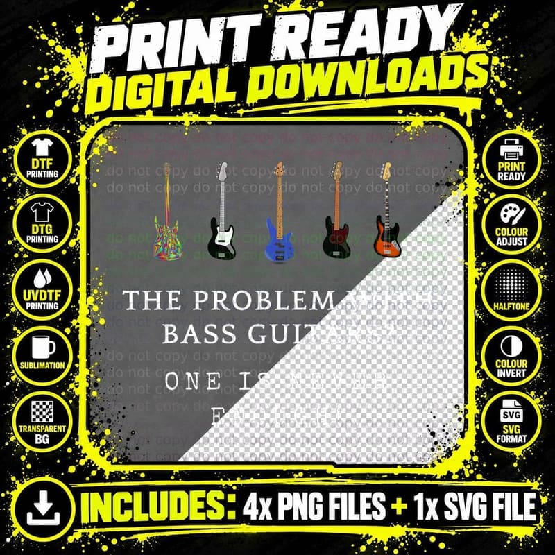 Funny Bass Guitar T Shirt. T-Shirt Png SVG Digital Bundle