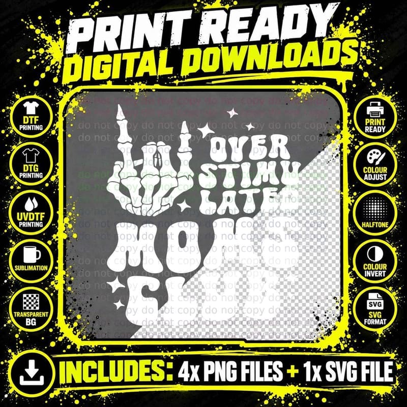 Groovy Overstimulated Moms Club Funny Trendy Mom Rock Png SVG Digital Bundle
