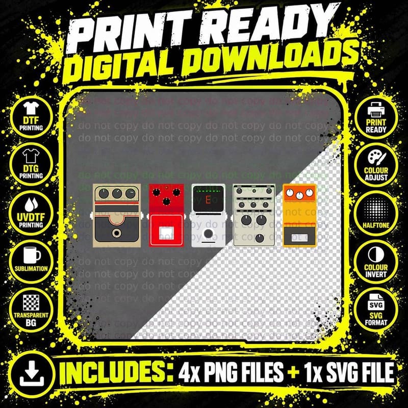 Guitar Effects Pedal Stomp Box Rock T T-Shirt Png SVG Digital Bundle