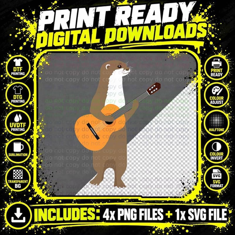 Guitar Otter Animal Kids Guitarist Gift Men Art Outfit Png SVG Digital Bundle