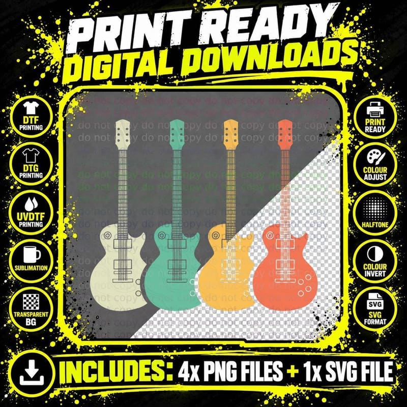 Guitar Player Musical Instrument Guitarist Retro Guitar Png SVG Digital Bundle