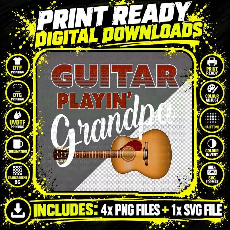 Guitar Playin' Grandpa for Grandfathers Gifts T-Shirt Png SVG Digital Bundle