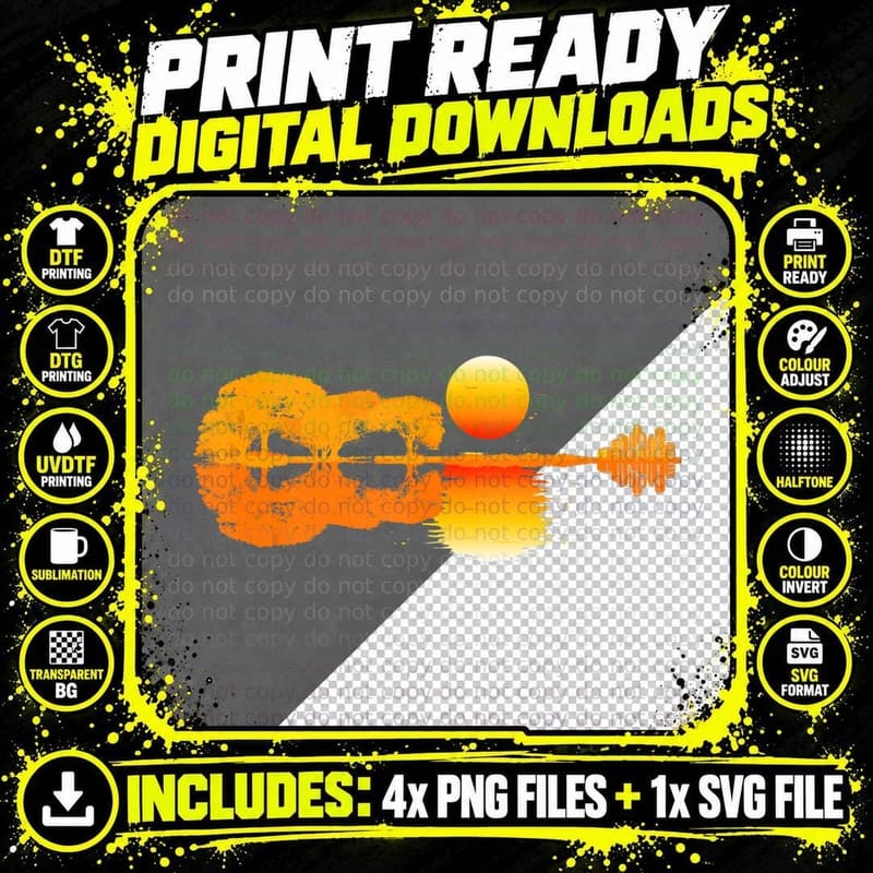 Guitar Sunset Guitarist Musician E Guitar Player Png SVG Digital Bundle