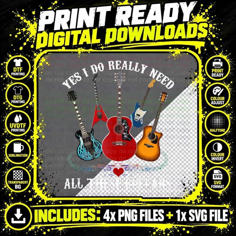 Guitar Themed T-Shirt Guitar Player Gift Need These Png SVG Digital Bundle