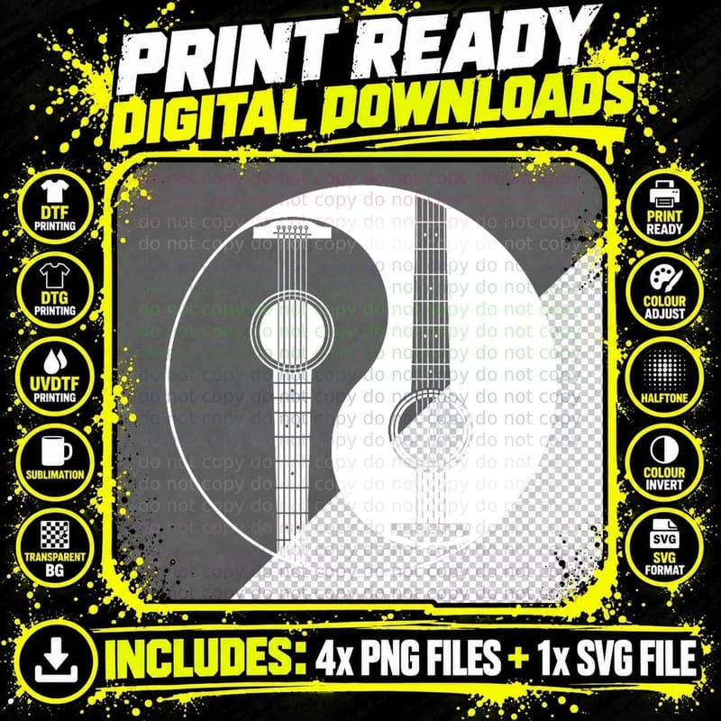 Guitar Yin-Yang, Guitarist Guitar Player T-Shirt Png SVG Digital Bundle