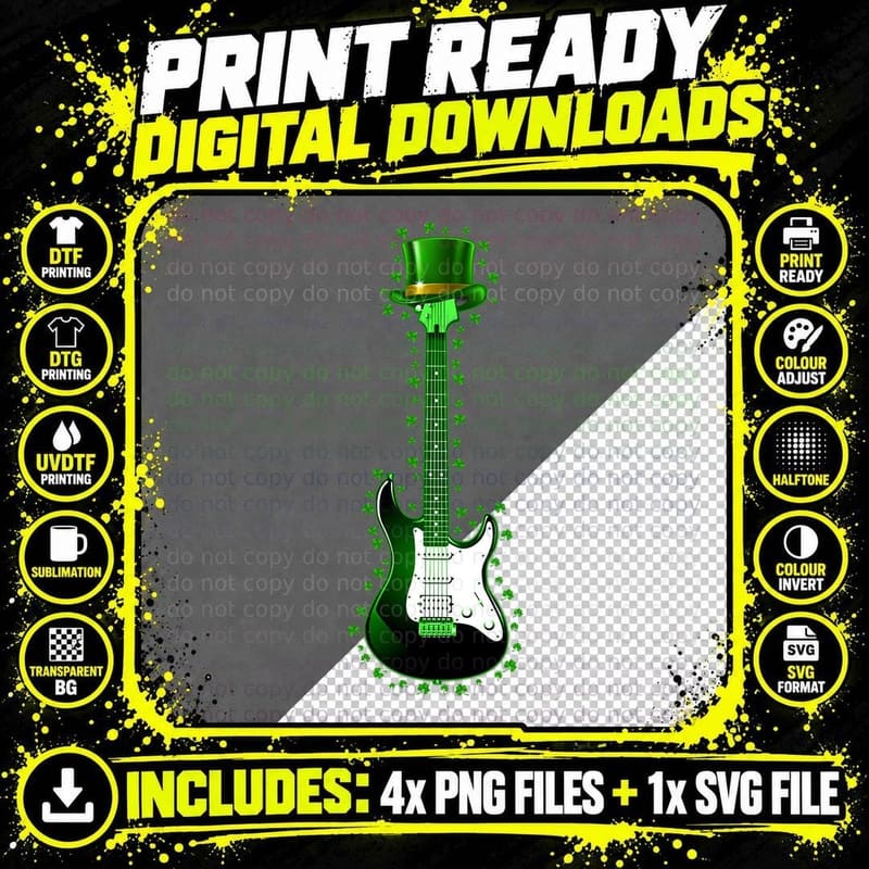 Guitarist Gifts Electric Guitar Leprechaun St Patrick's Png SVG Digital Bundle
