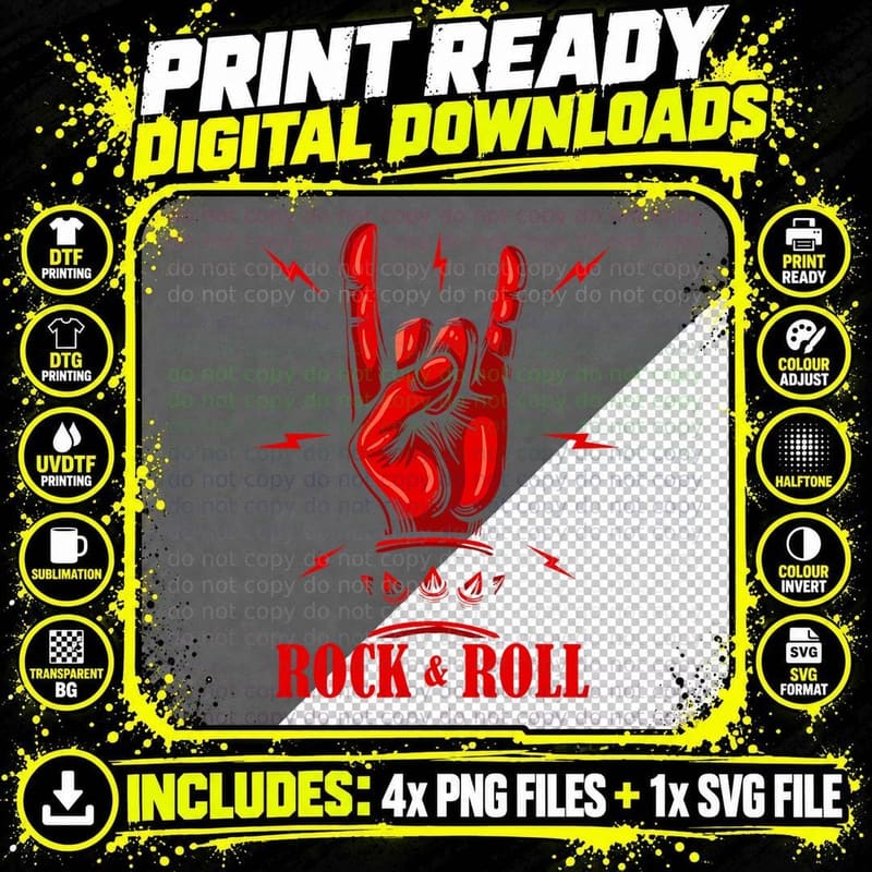 Heavy Metal Guitar Death Metal Rock N Roll Music T-Shirt Png SVG Digital Bundle