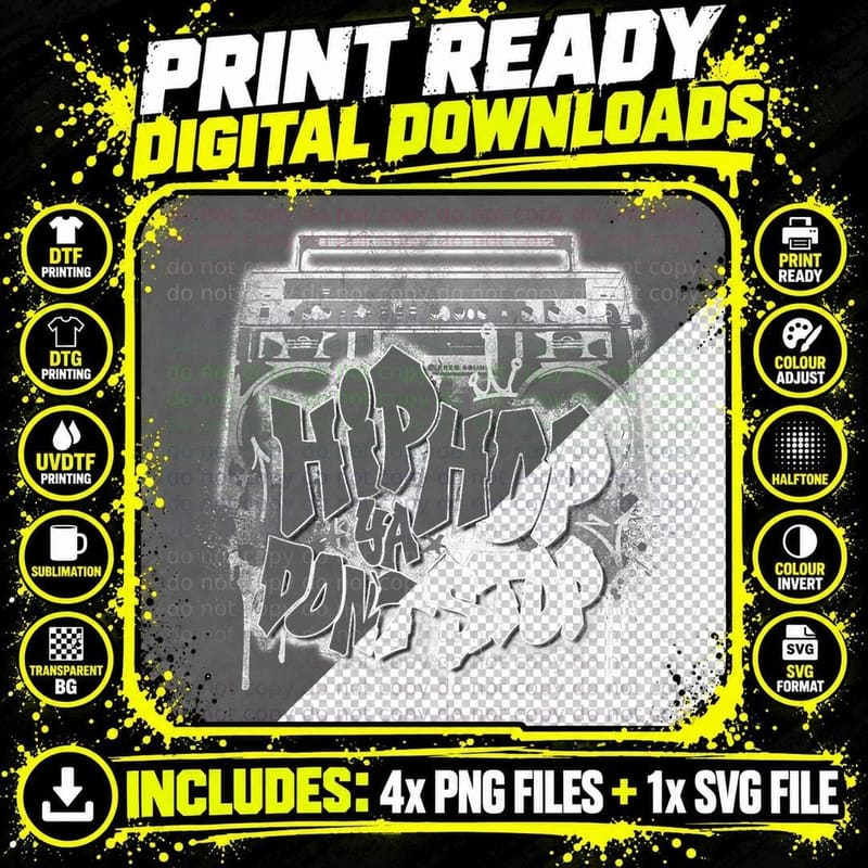 Hip Hop Ya Don't Stop - Old School 80s 90s Boombox Png SVG Digital Bundle
