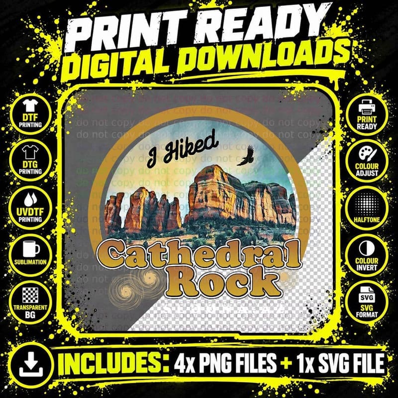 I Hiked Cathedral Rock Retro Sedona Arizona Vintage Png SVG Digital Bundle
