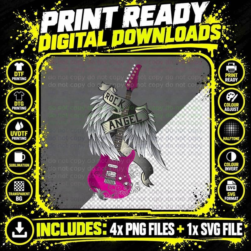 I Love Rock and Roll Guitar Angel Wings, Gift T-Shirt Png SVG Digital Bundle