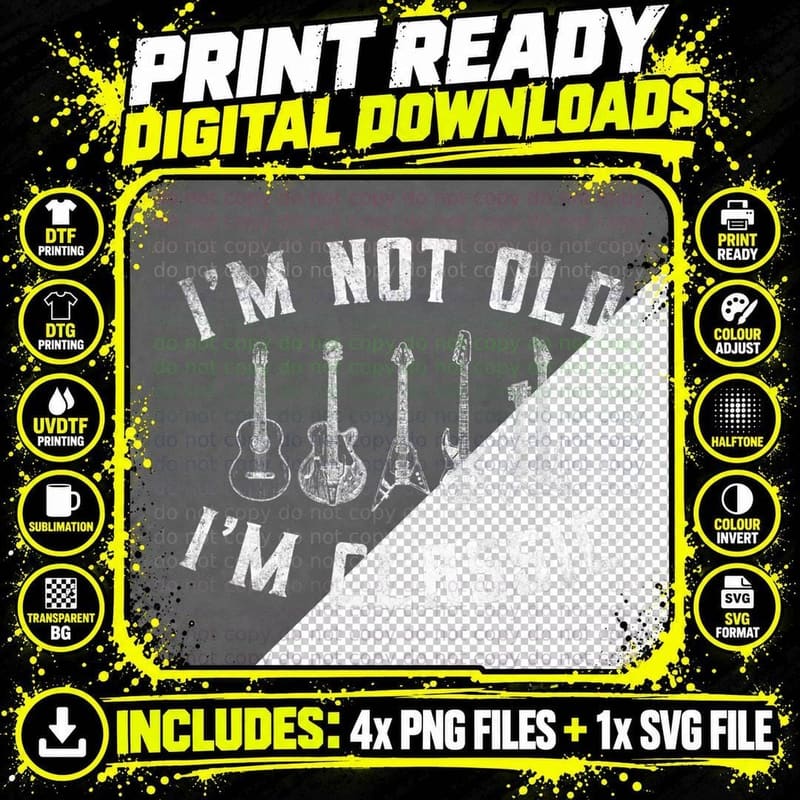 I'm Not Old I'm Guitar Graphic Guitarist Mens T-Shirt Png SVG Digital Bundle