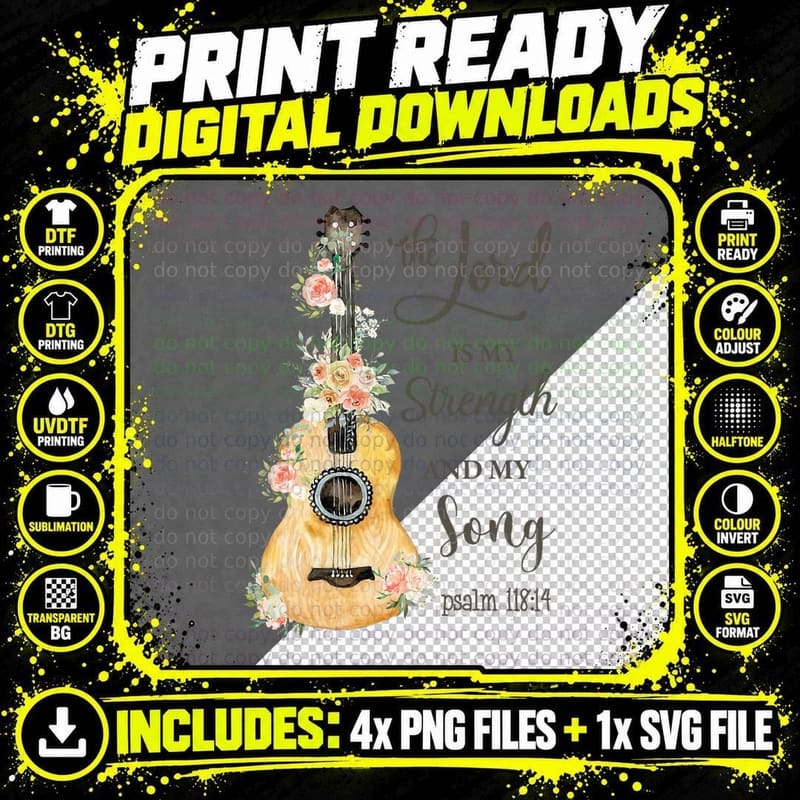 Jesus Guitar the Lord Is My Strength My Song Psalm 11814 Png SVG Digital Bundle