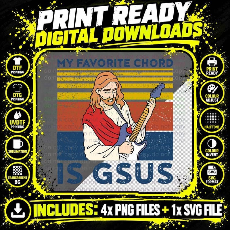 Jesus Shirt Guitar Christian My Favorite Chord Is Gsus Png SVG Digital Bundle