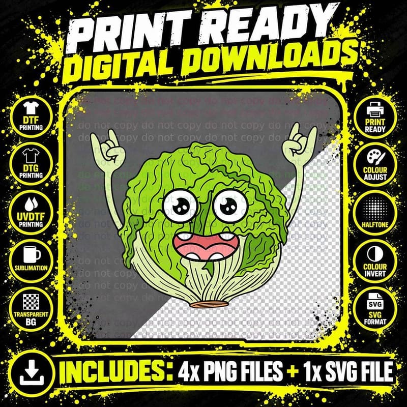 Letttuce Rock and Roll Hand Leaf Vegetable Vegetarian Png SVG Digital Bundle