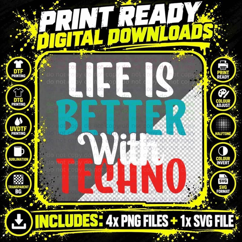 Life Is So Much Better With Techno Music EDM Techno Png SVG Digital Bundle