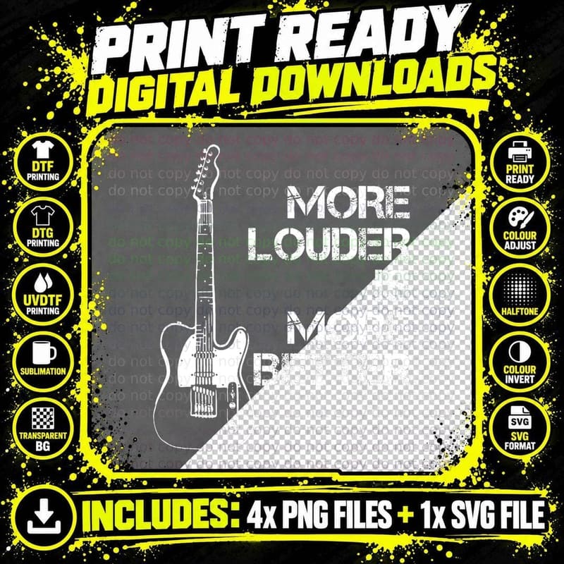 More Louder Is More Better Cool Electric Guitar T-Shirt Png SVG Digital Bundle