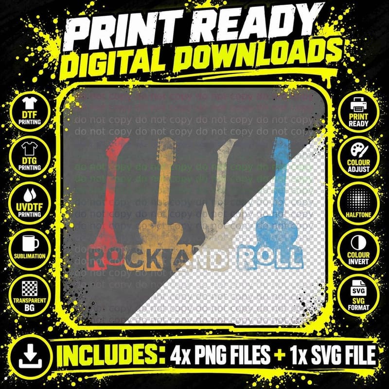 Music Instrument Rhythm Sounds Rock and Roll Guitar Png SVG Digital Bundle