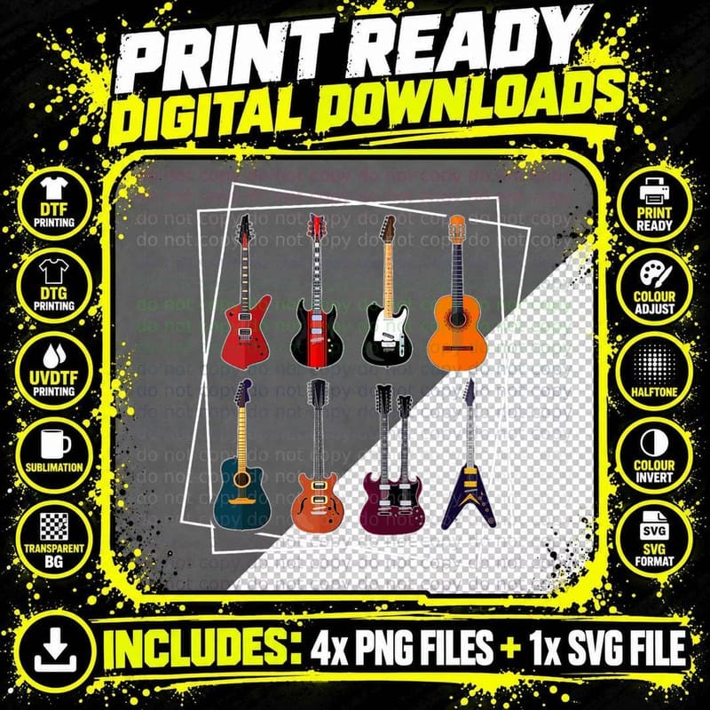 Musical Instrument Guitar T-Shirt Png SVG Digital Bundle