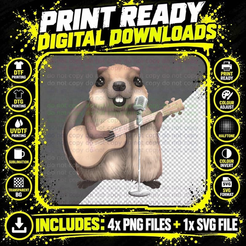 Muskrat Singing Guitar Player Musician Music Guitarist Png SVG Digital Bundle