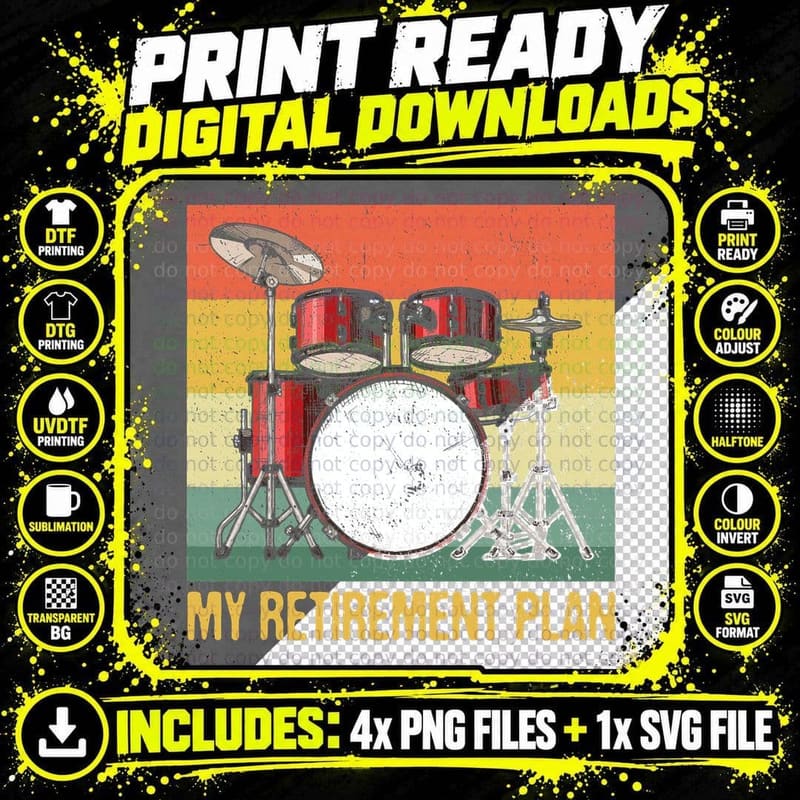 My Retirement Plan Drums Rock Music Drumming Drummers Png SVG Digital Bundle