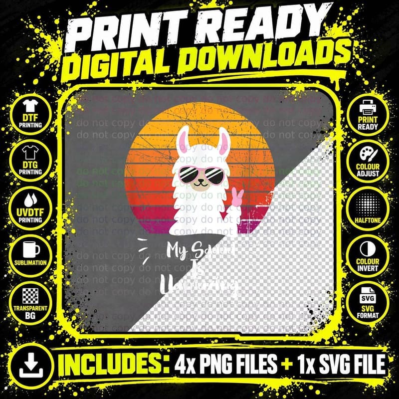 My Squad Is Llamazing Funny Llama Rock with Sunglasses Png SVG Digital Bundle