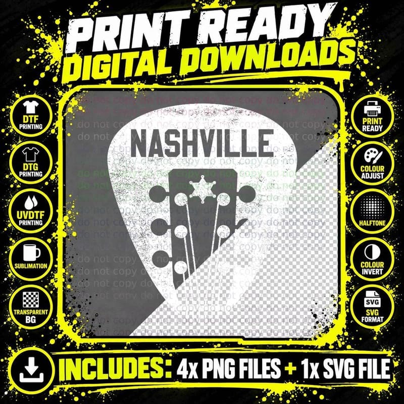 Nashville Guitar Pick T-Shirt Country Music Guitarist Png SVG Digital Bundle