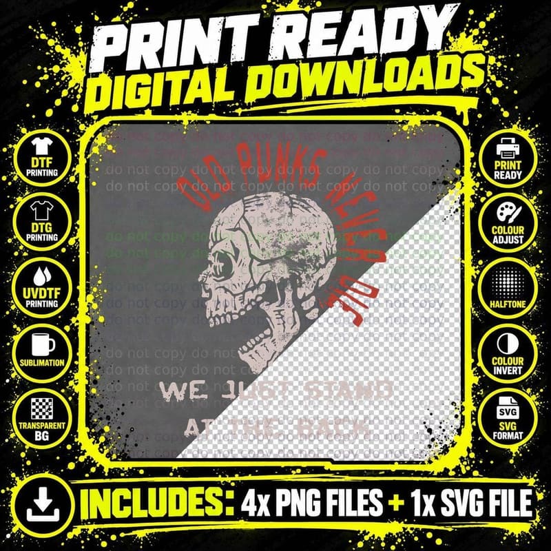 Old Punks Never Die - Rock Music Groovy Retro Punk Png SVG Digital Bundle