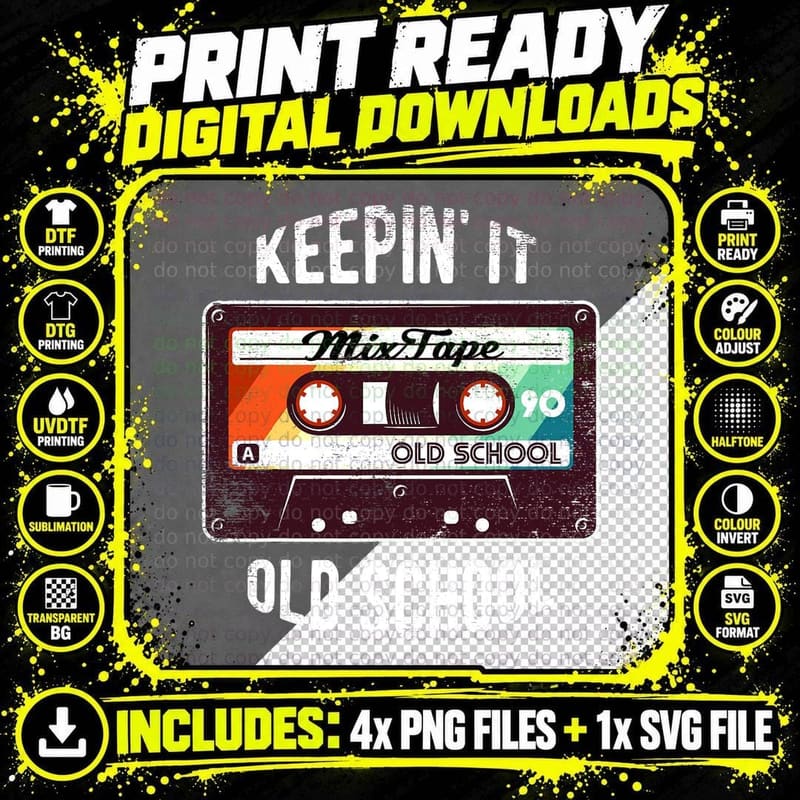 Old School Hip Hop 80s 90s Mixtape Graphic T T-Shirt Png SVG Digital Bundle