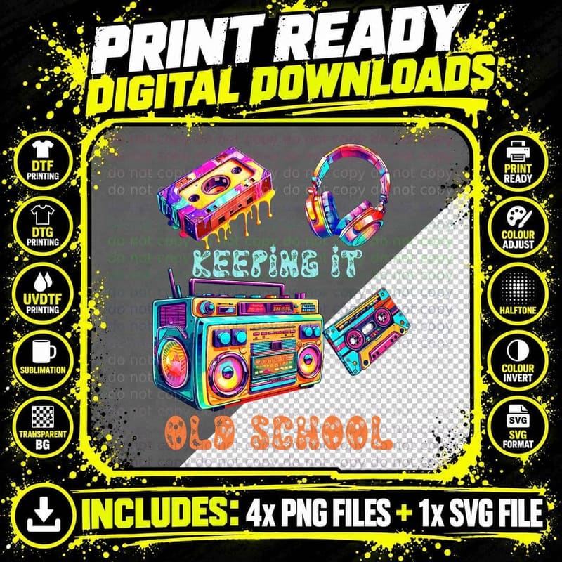 Old School Retro 90s Hip Hop Culture T-Shirt Png SVG Digital Bundle