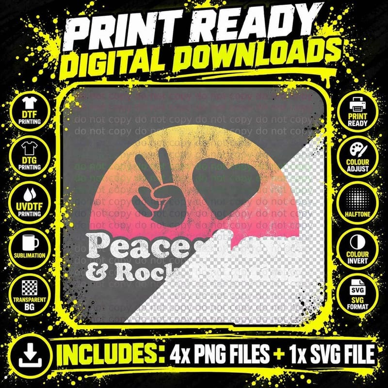 Peace Love and Rock Painting T-Shirt Png SVG Digital Bundle
