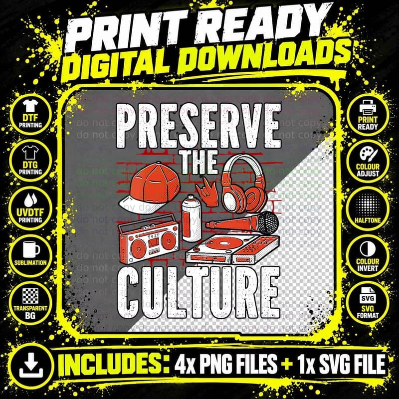 Preserve the Culture Retro Rap Hip Hop Trap Music Png SVG Digital Bundle