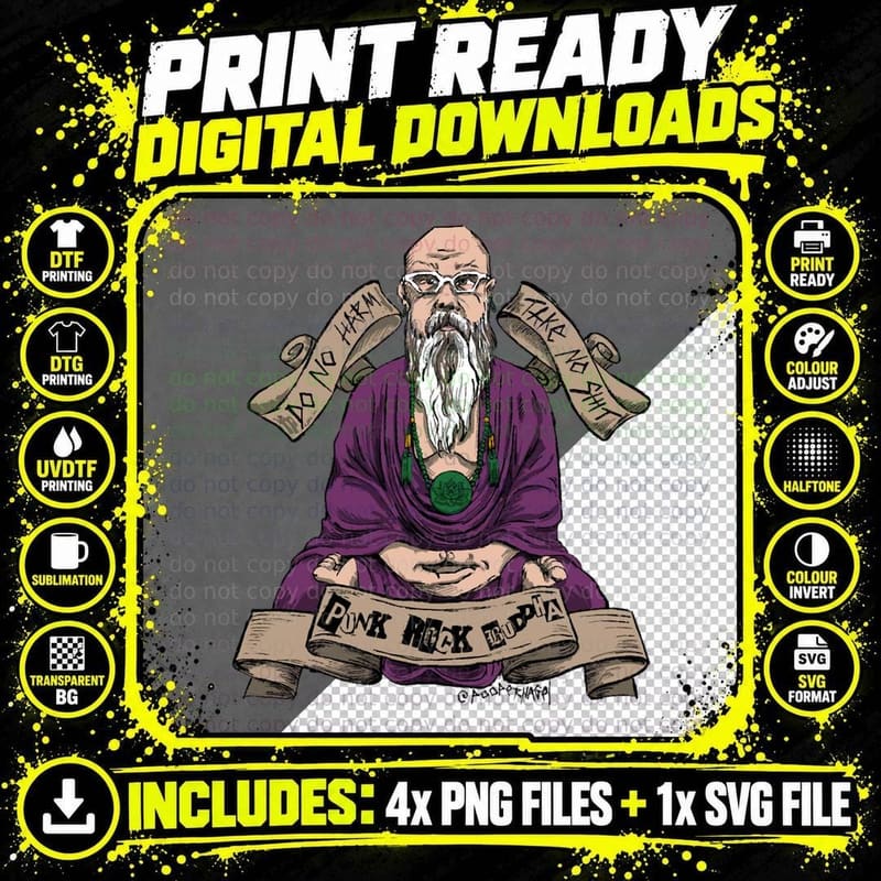 Punk Rock Buddha T-Shirt Png SVG Digital Bundle