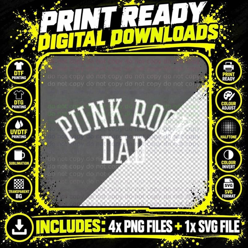 Punk Rock Dad Men Tattoos Punker Rocker Ska Guitar Bass Png SVG Digital Bundle