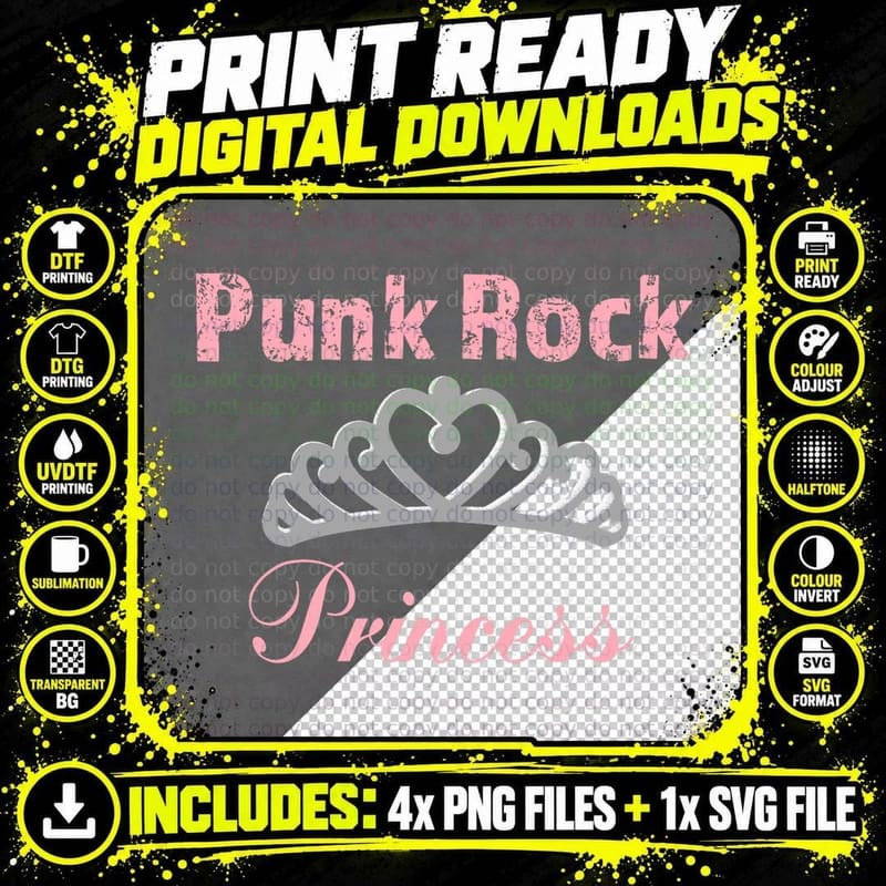 Punk Rock Princess Awesome Punk Rocker Emo Rockstar Png SVG Digital Bundle