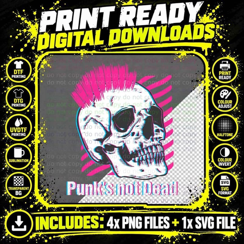 Punk's Not Dead Punk Rock Retrowave Synthwave Vaporwave Png SVG Digital Bundle