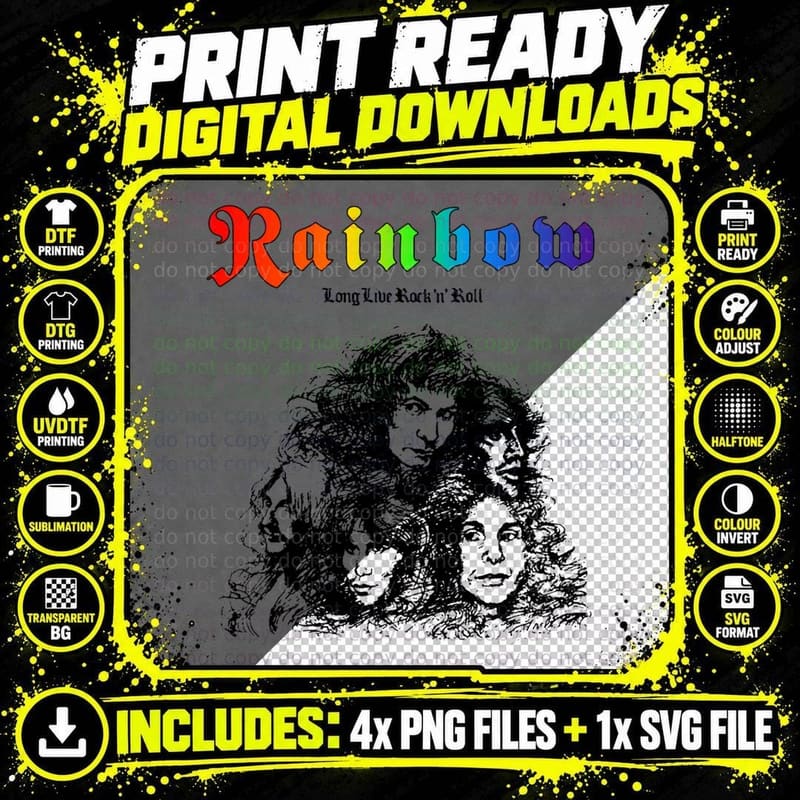 Rainbow Long Live Rock & Roll T-Shirt Png SVG Digital Bundle
