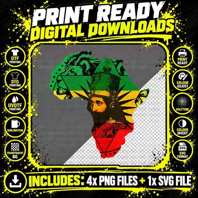 Reggae Haile Selassie Rastafarian Jamaican Ethiopian Png SVG Digital Bundle