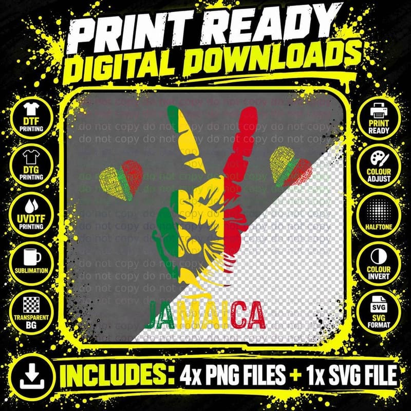 Reggae Rasta Colors Red Green Yellow Jamaica T-Shirt Png SVG Digital Bundle