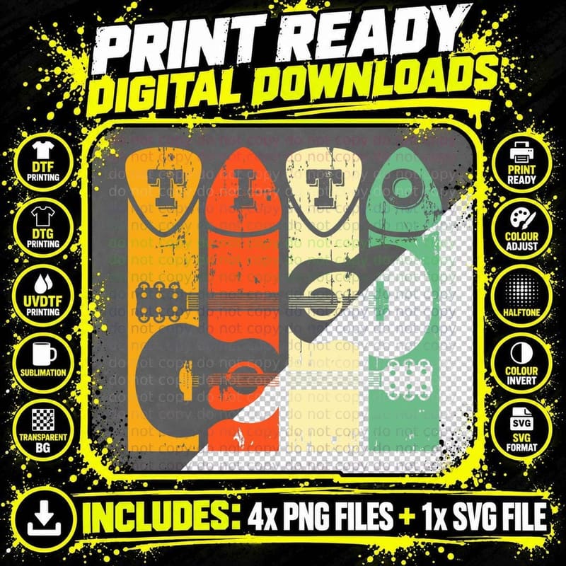Retro Filipino Tito Uncle Guitar Player Guitarist Png SVG Digital Bundle