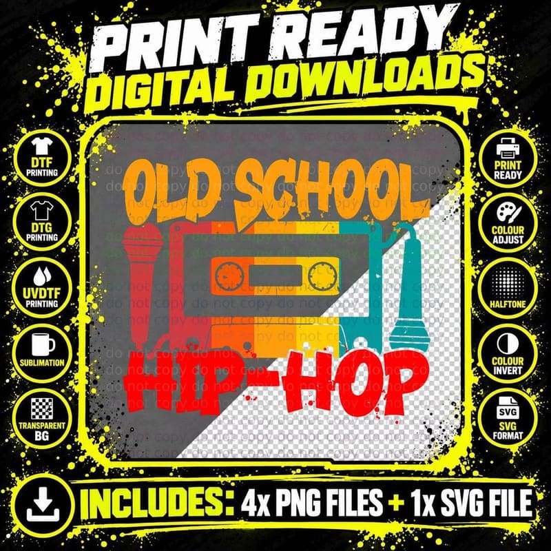 Retro Old School Hip Hop 80s 90s Graffiti Cassette Lover Png SVG Digital Bundle