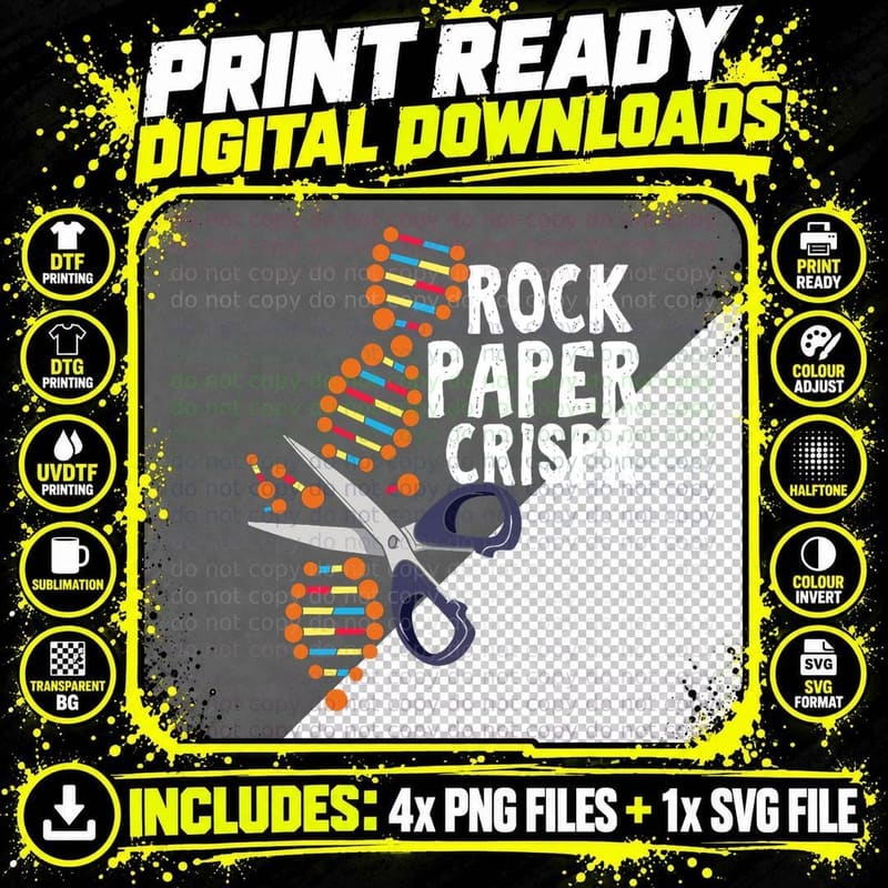Rock Paper Crispr DNA Biologist Genetic Engineering Png SVG Digital Bundle