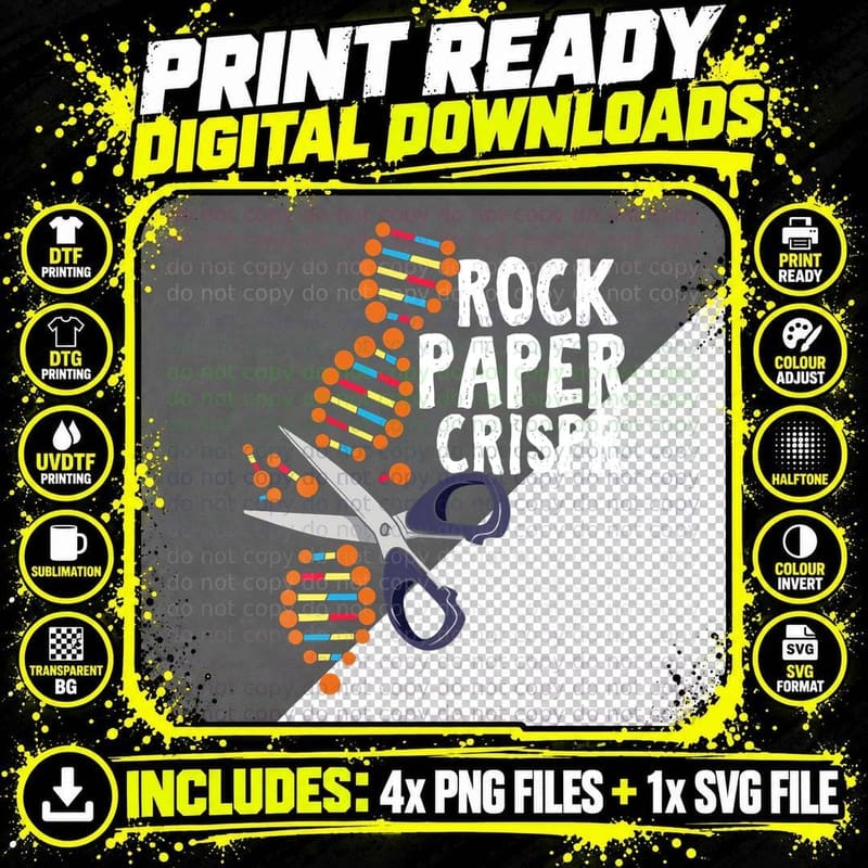 Rock Paper Crispr DNA Biologist Genetic Engineering Png SVG Digital Bundle