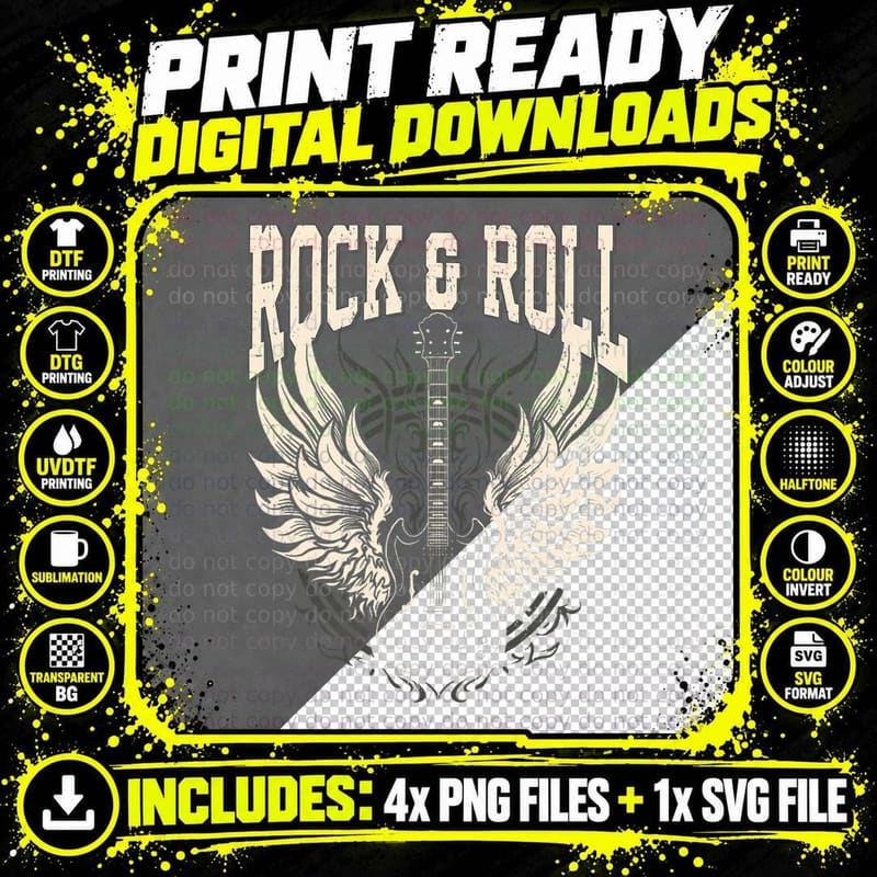 Rock and Roll Lover Gifts Cool Electric Guitar Concert Png SVG Digital Bundle