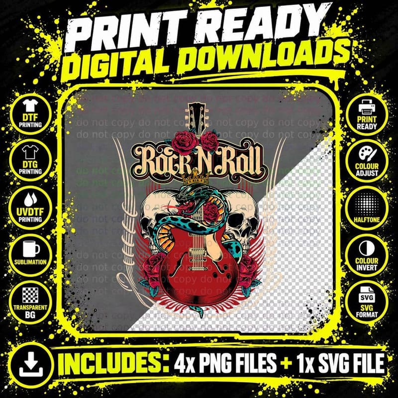 Rock and Roll for Women Rock N Roll for Men Skull & Png SVG Digital Bundle