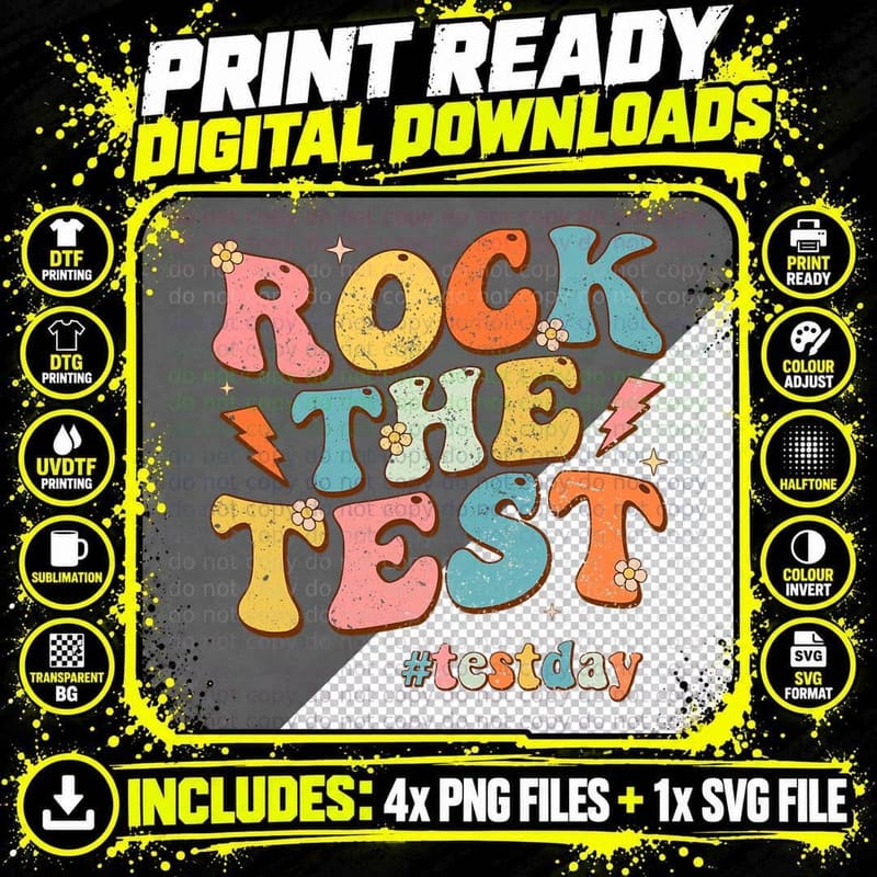 Rock the Test Testing Day Motivational Teacher Student Png SVG Digital Bundle
