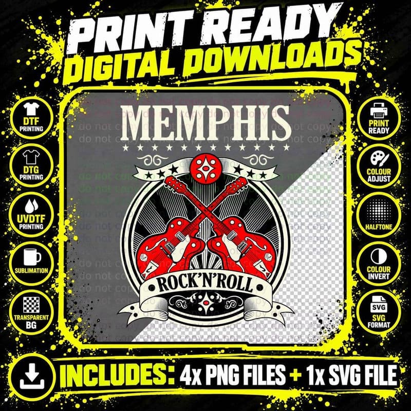 Rockabilly Style Memphis Gifts 1950s Sock Hop Party Png SVG Digital Bundle